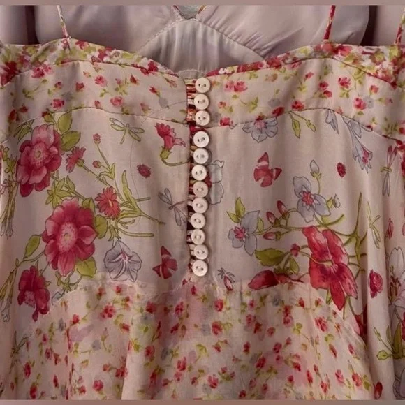 Zara 100% Silk Floral V Neck Asymmetrical High Low Knee Length Dress (Medium) - Picture 6 of 8